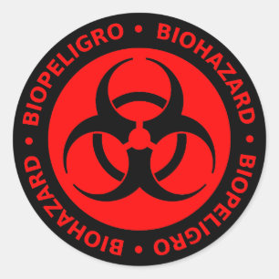 Adesivo Aviso bilíngüe vermelho do Biohazard