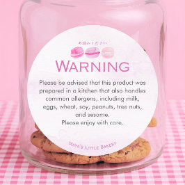 Adesivo Aviso de Alergia ao Macaron de Aquarela Rosa