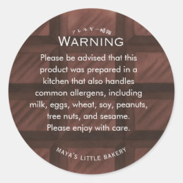 Adesivo Aviso de Alergia ao Padrão de Barra de Chocolate