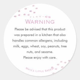 Adesivo Aviso de Alergia de Glitter Rosa Minimalista em Po