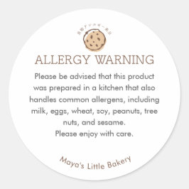 Adesivo Aviso de Alergia de Padaria com Logotipo de Biscoi