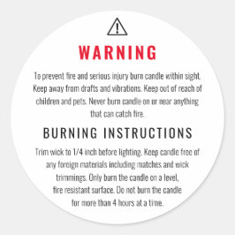 Adesivo Aviso Instruções de gravação Vela Rótulo do produt