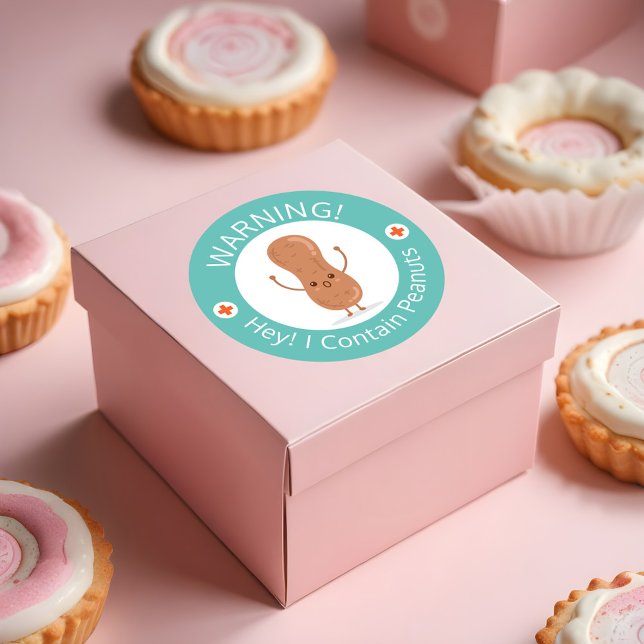 Adesivo Aviso Que Contenho Amendoins! Comida de alergia a  (Warning I Contain Peanuts! Peanut Allergy Food Classic Round Sticker)