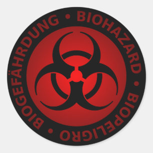 Adesivo Aviso trilíngue vermelho do Biohazard