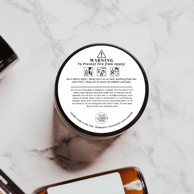 Adesivo Avisos de Velas Ícones de segurança Adicionar sua  (Candle Warning Safety Icons Add Your Logo Label)
