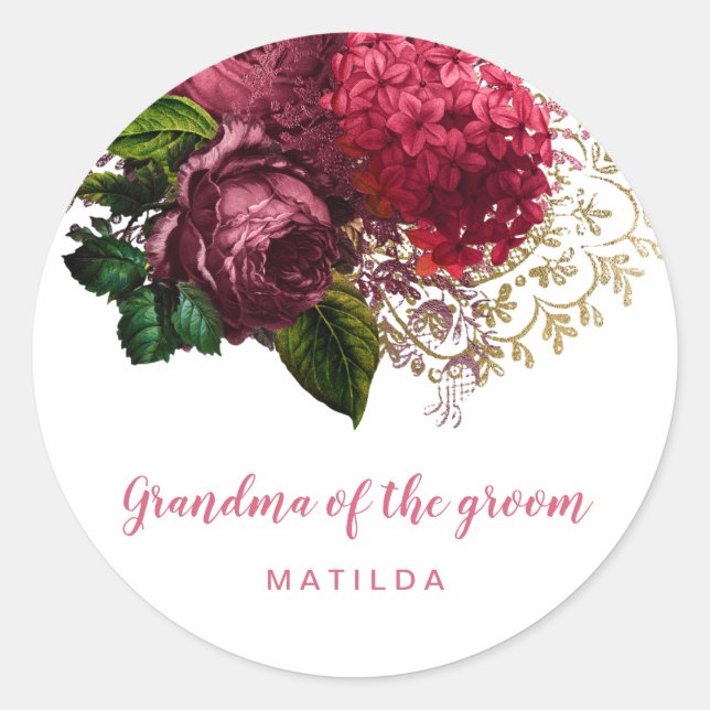 Adesivo avó floral de ouro rosa da noiva (Frente)