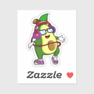 Adesivo Avocado em Música com Fone de Ouvido