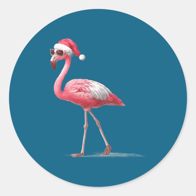 Adesivo Awesome Cool Flamingo With Christmas Hat And Sungl (Frente)