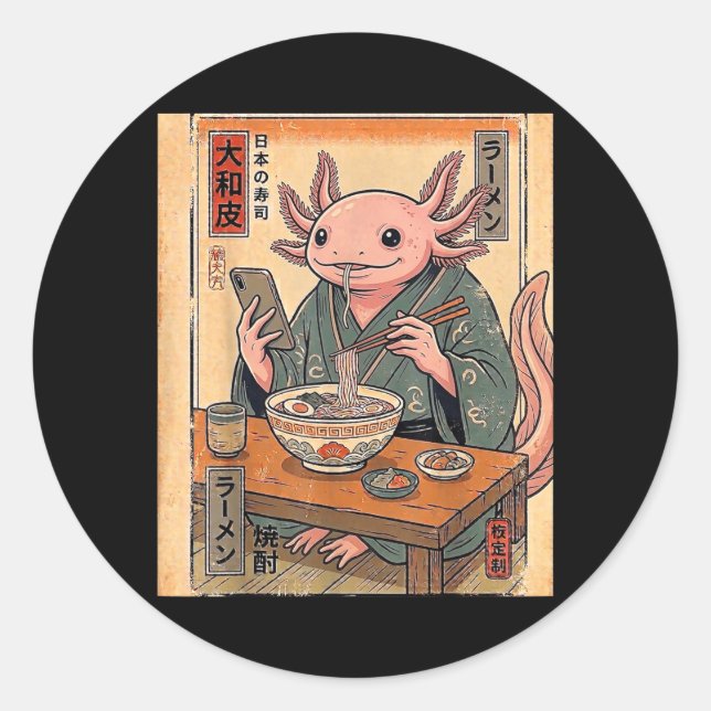 Adesivo Axolote Engraçado Comendo Ramen Presentes Japonese (Frente)