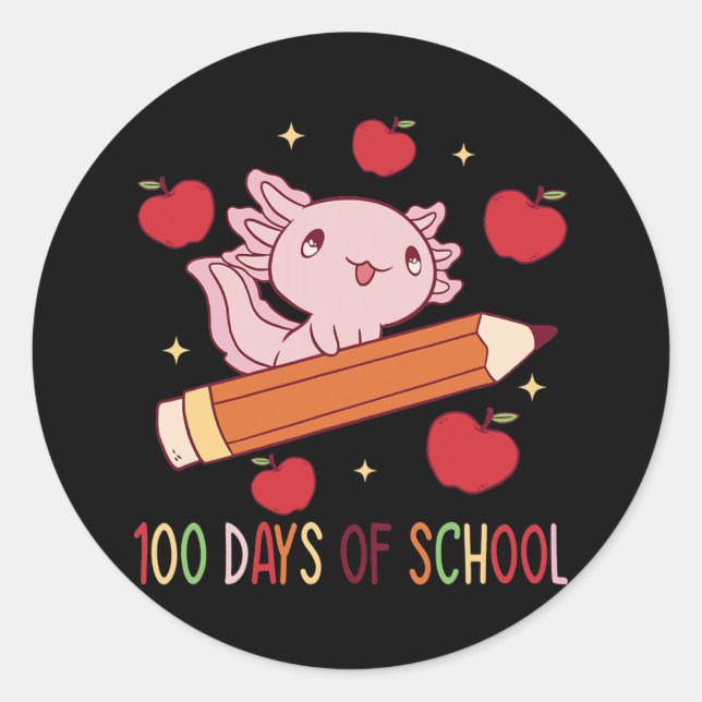 Adesivo Axolotl 100 dias de escola com lápis andando (Frente)
