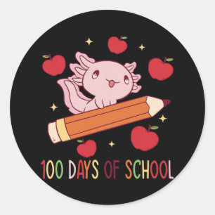 Adesivo Axolotl 100 dias de escola com lápis andando