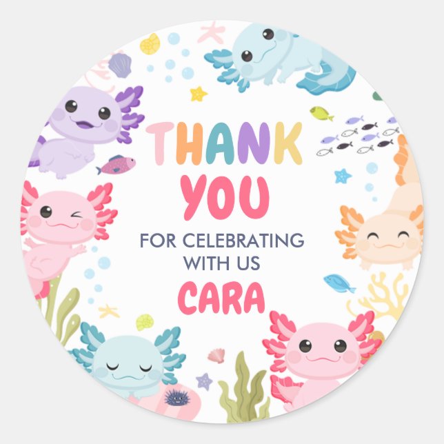 Adesivo Axolotl Alotl Festa de aniversário Diversão (Frente)