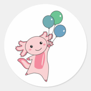 Adesivo Axolotl Animal Doce Voa Com Balões Para Cima