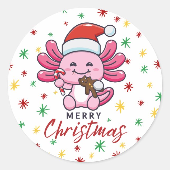 Adesivo Axolotl bonito com o estilo Santa Hat Kawaii (Frente)