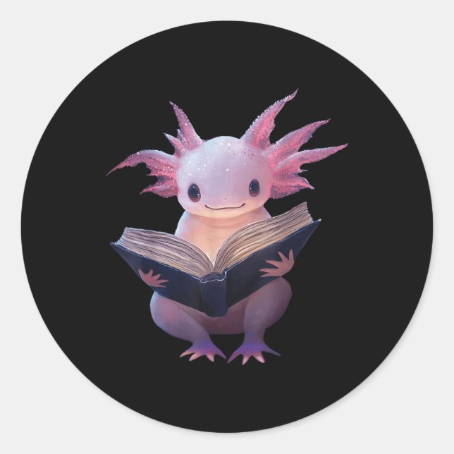 Adesivo Axolotl Bookworm Lendo Livro Engraçado Kawaii Gráf (Frente)