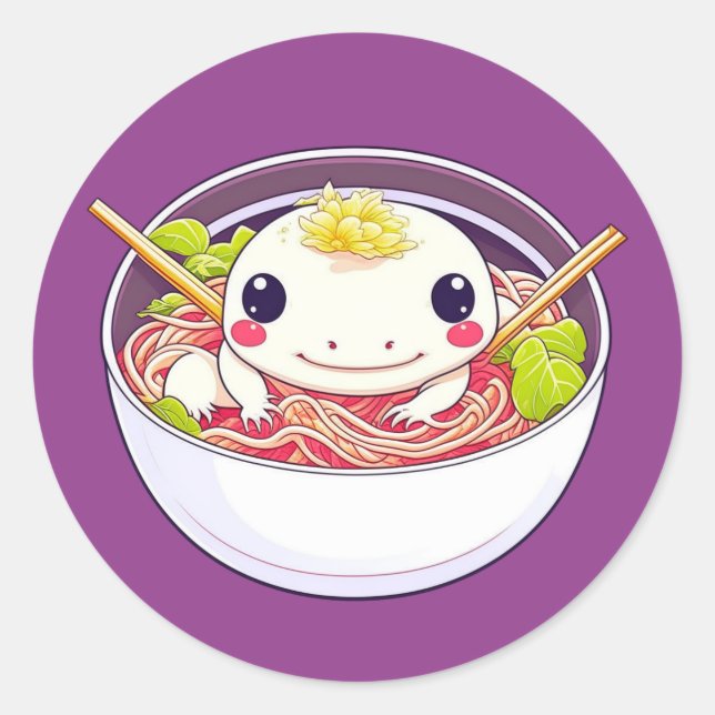 Adesivo Axolotl cútuo na taça de sopa de Ramen (Frente)