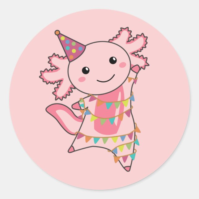 Adesivo Axolotl Deseja Feliz Aniversário Para Você, Axolot (Frente)
