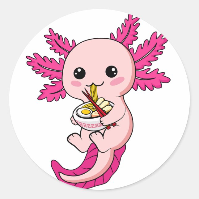 Adesivo Axolotl Eating Ramen Noodles Kawaii Anime Classic (Frente)