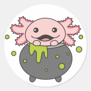 Adesivo Axolotl Happy Halloween Cauldron Bat ClassRound