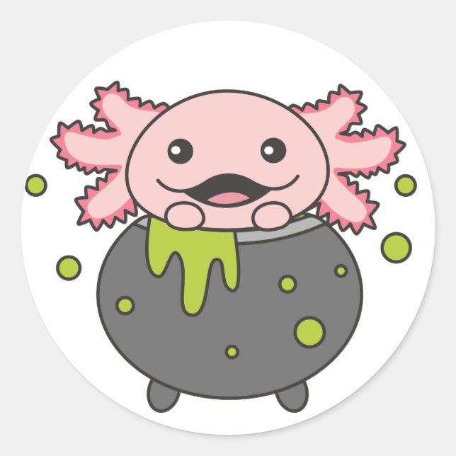 Adesivo Axolotl Happy Halloween Cauldron Bat ClassRound (Frente)