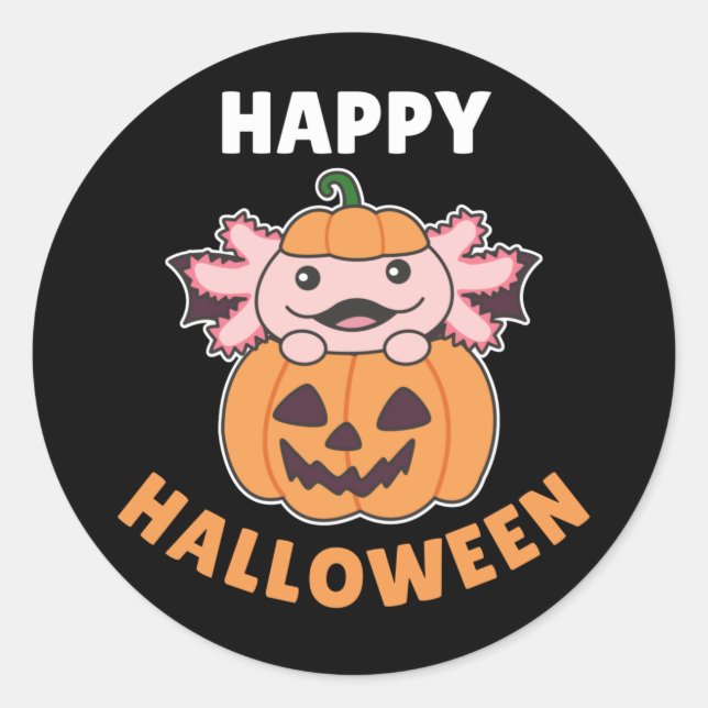 Adesivo Axolotl Happy Halloween Pumpkin Bat Costume (Frente)
