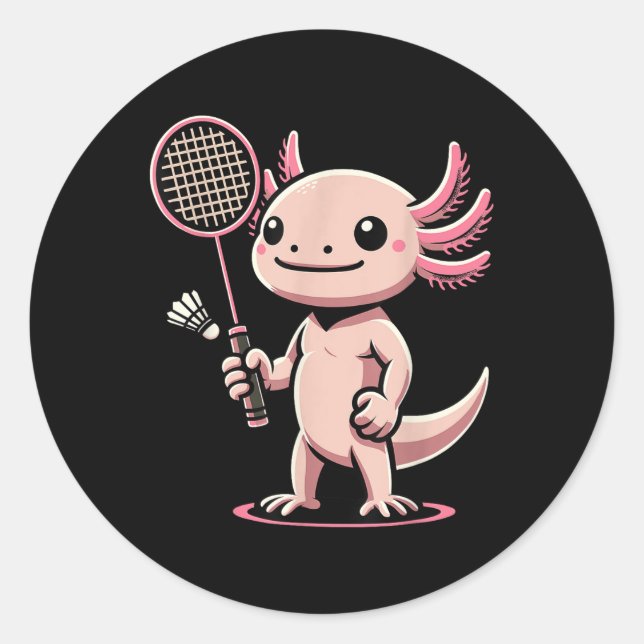 Adesivo Axolotl Playing Badminton Player Shuttle Sport  (Frente)