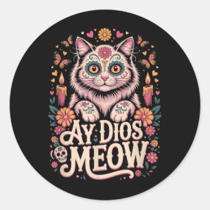 Adesivo Ay Dios Meow Gato Divertido Crânio de Açúcar Dia D