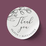 Adesivo Azeitona elegante. Obrigado de casamento italiano<br><div class="desc">Botânica italiana branca e preta Obrigado Mantenha-se elegante com a escrita e o ramo de oliveira para o janto Casamento/Festa de noivado/Ensaio.</div>