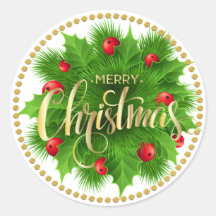 Adesivo Azevinho verde & Feliz Natal vermelho da grinalda