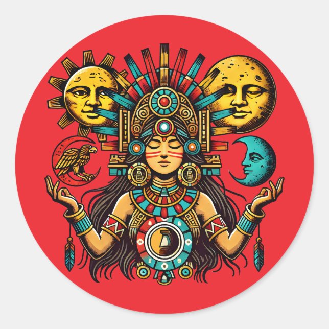Adesivo Aztec Índia, princesa moda-sol Arte popular (Frente)