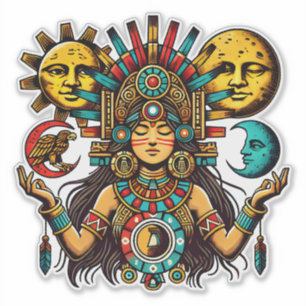 Adesivo Aztec Índia, princesa moda-sol Arte popular