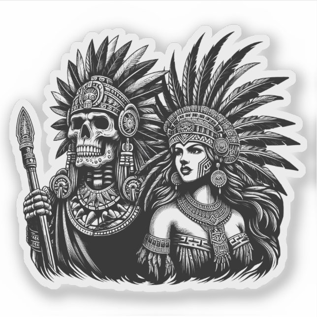 Adesivo Aztec Skeleton Warrior com Princesa Mulheres Arte (Frente)