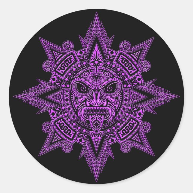 Adesivo Aztec Sun Mask Purple em preto (Frente)