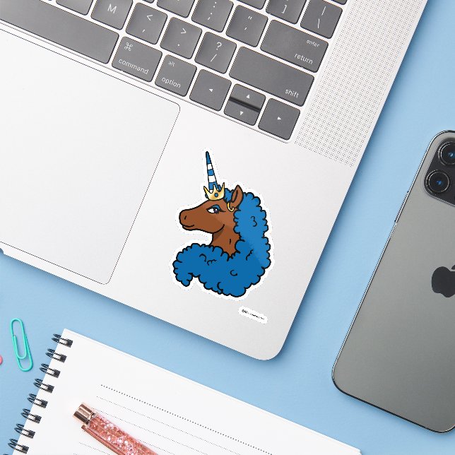 Adesivo Azul Afro Unicorn (Notebook com iPhone)