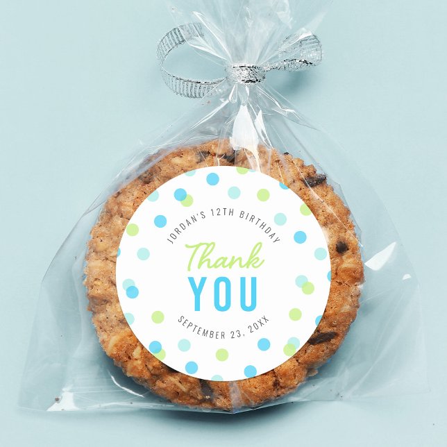 Adesivo Azul Aqua Verde Confetti Aniversário Obrigado (Criador carregado)