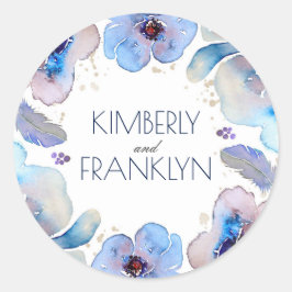 Adesivo Azul Aquarela Flores Boho Feather Casamento