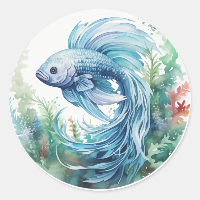 Adesivo Azul Beta Peixe Verde Algas (Frente)