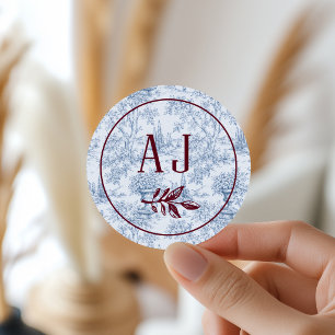 Adesivo Azul Centáurea Borgonha Vintage Toile Casamento