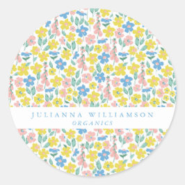 Adesivo Azul-Cinto e Amarelo Ditsy Floral Moderno