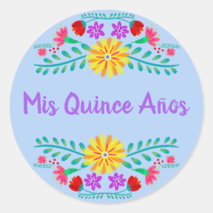 Adesivo Azul Claro Meus Quinze Anos Festa Mexicana Floral