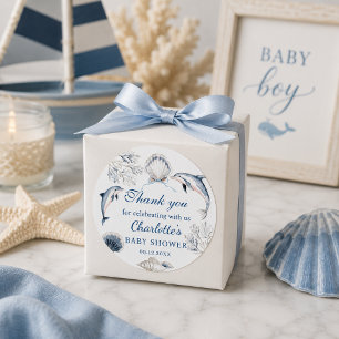 Adesivo Azul Coastal Baby Shower Menino Obrigado