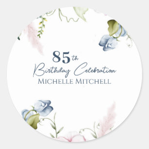 Adesivo Azul Cor-de-rosa 85.o aniversário Elegante