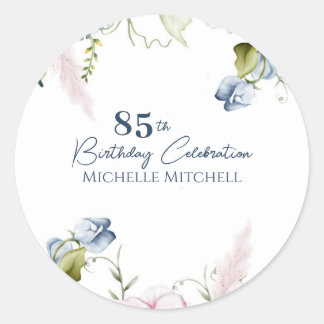 Adesivo Azul Cor-de-rosa 85.o aniversário Elegante