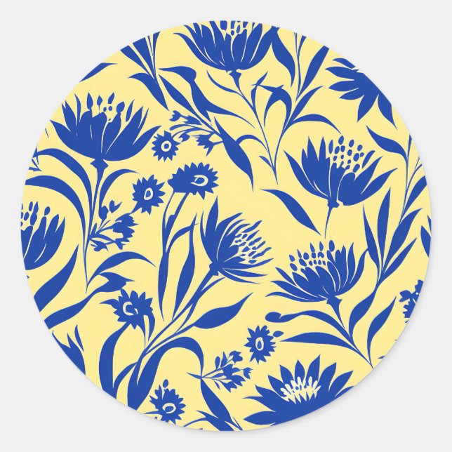 Adesivo Azul Cornflower Moderno Floral Amarelo (Frente)