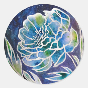 Adesivo Azul Dahlia Marinho artesanal Floral Aquarela