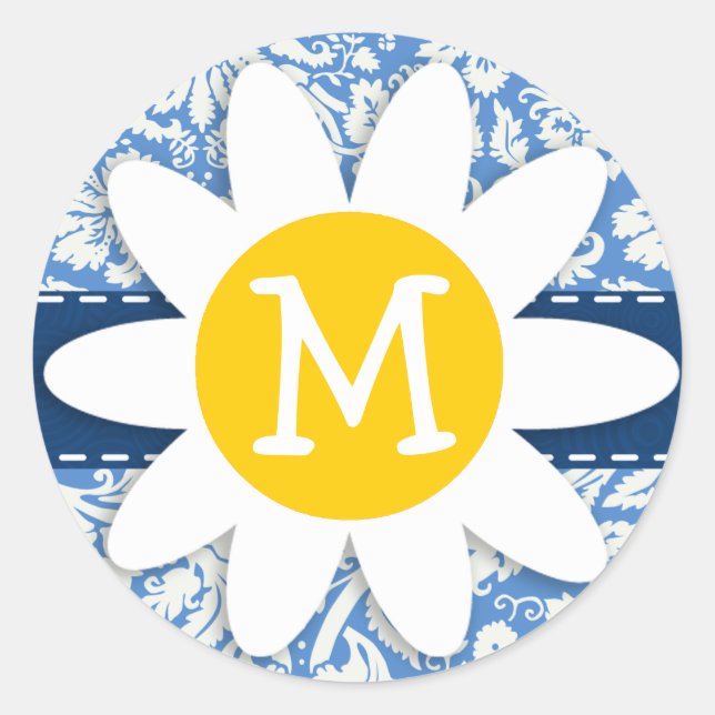 Adesivo Azul - Damasco; margarida (Frente)