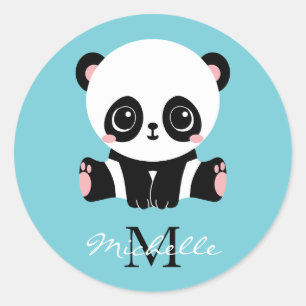 Adesivo Azul de bolha personalizada Panda branca monograma