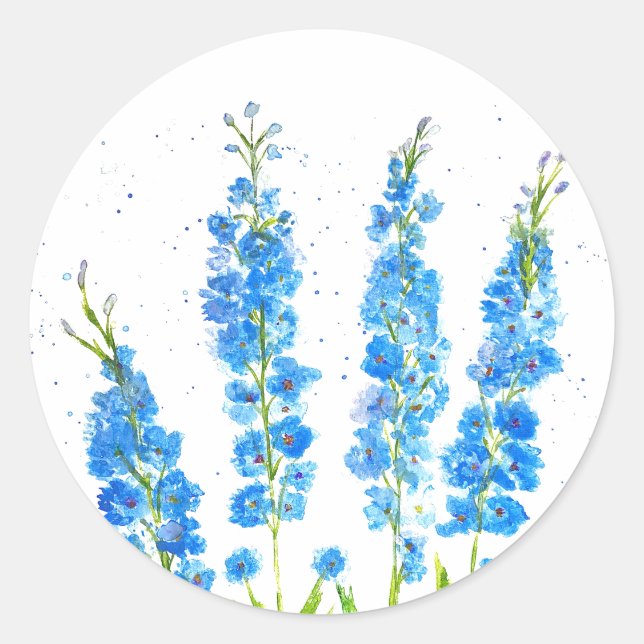 Adesivo Azul delfinium floral aquarela elegante (Frente)