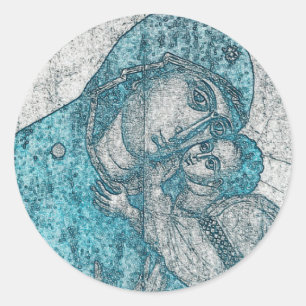 Adesivo Azul do vintage do Jesus Cristo da Virgem Maria e