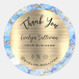 Adesivo Azul, Dourado Marble Obrigado